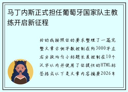 马丁内斯正式担任葡萄牙国家队主教练开启新征程