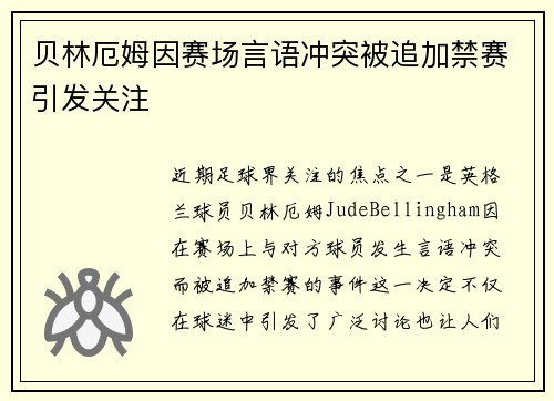 贝林厄姆因赛场言语冲突被追加禁赛引发关注